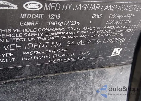 2020 Jaguar Xe S Rwd Automatic from USA, damaged, VIN SAJAE4FX9LCP62846